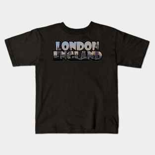 London, England Label with Big Ben & Westminster Kids T-Shirt